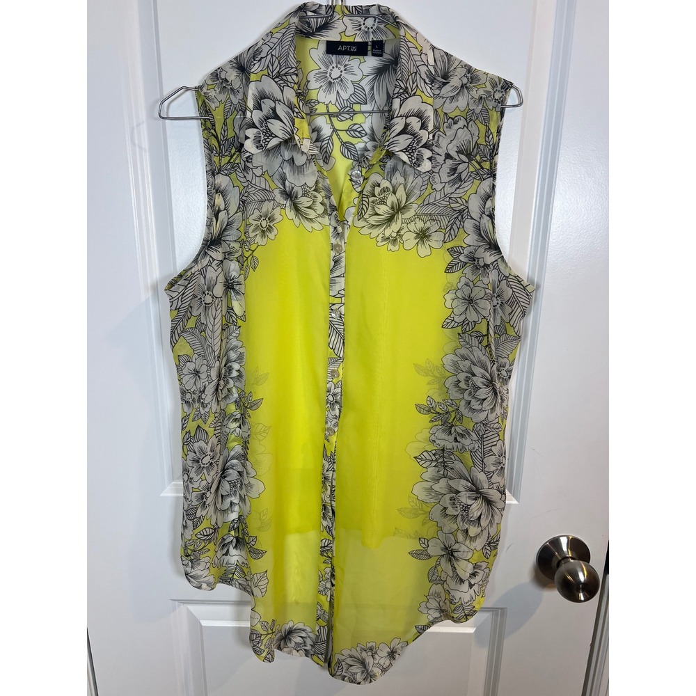 Apt. 9 Womens Sleeveless Button Down Floral High Low Chiffon Shirt Neon Yellow L